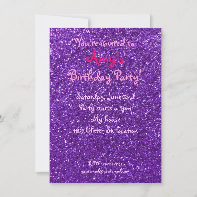 Purple glitter birthday invitation (Front)