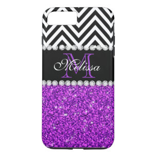 PURPLE GLITTER BLACK CHEVRON MONOGRAMMED Case-Mate iPhone CASE