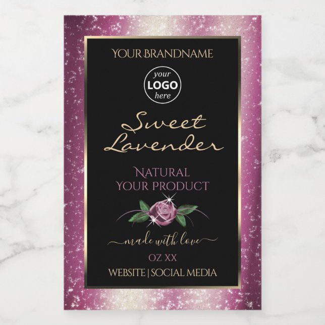 Purple Glitter Black Floral Product Labels Logo (Single Label)