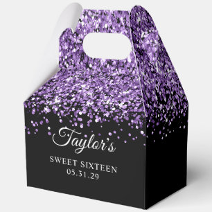 Purple Glitter Black Sweet Sixteen Favour Box