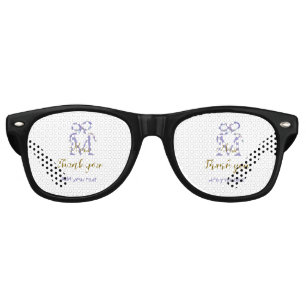 Purple glitter bow add name letter monogram thank  retro sunglasses