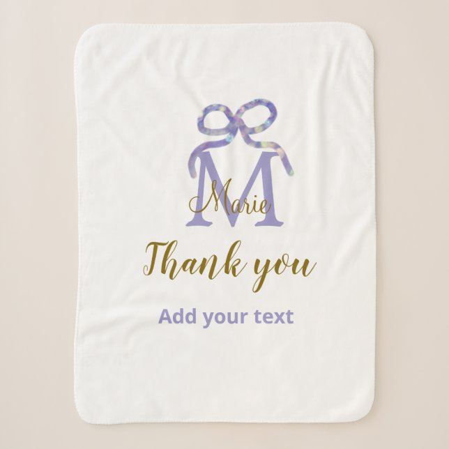Purple glitter bow add name letter monogram thank  sherpa blanket (Front)