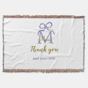 Purple glitter bow add name letter monogram thank  throw blanket