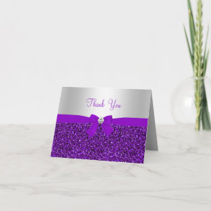 Purple Glitter & Bow Thank You Card