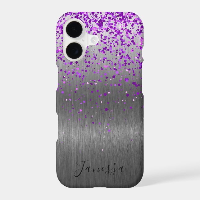 Purple Glitter Brushed Metal  iPhone Case (Back)