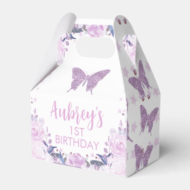 Purple Glitter Butterfly Birthday Gable Favor Box (Front Side)
