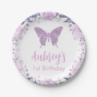 Purple glitter Butterfly Birthday Paper Napkin