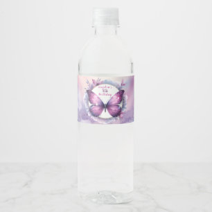 Purple Glitter Butterfly - Birthday Water Bottle Label