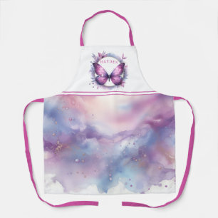 Purple Glitter Butterfly - Customised Initial Apron
