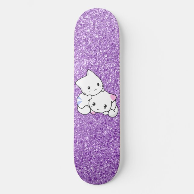 Purple Glitter Cat Skateboard Deck (Front)