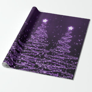 Purple Glitter Christmas Trees Holiday Wrapping Paper