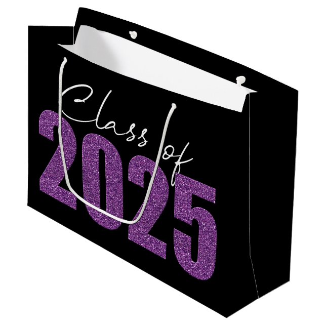 Purple Glitter Class of 2025 Large Gift Bag (Front Angled)