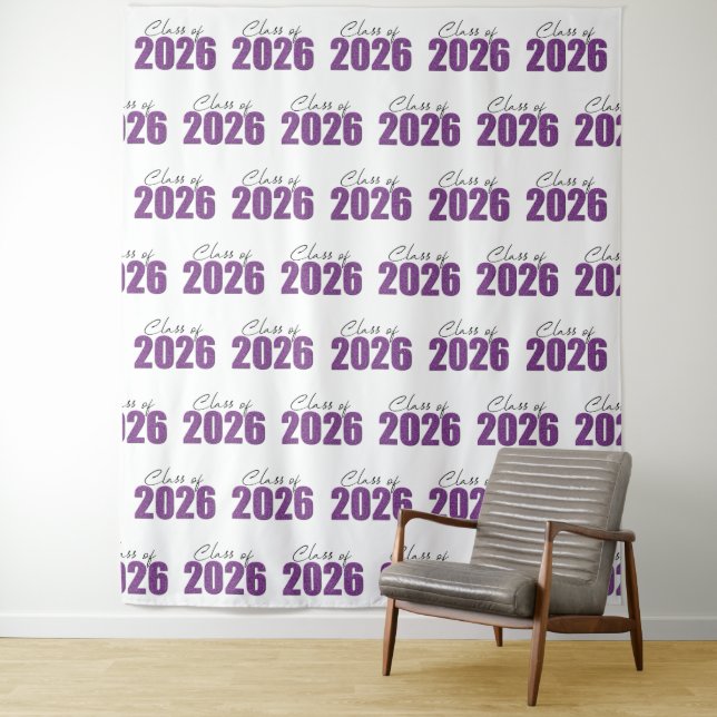 Purple Glitter Class of 2026 Photo Backdrop Tapestry (In Situ)