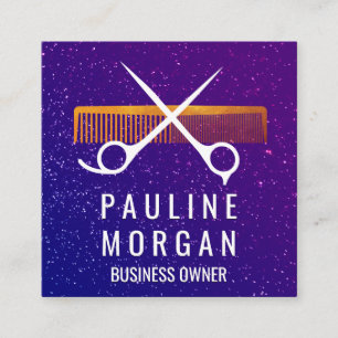 Purple Glitter   Comb and Scissors Square Business Card