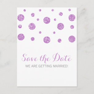 Purple Glitter Confetti Save the Date Postcard