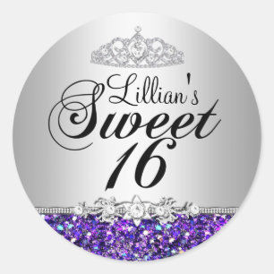 Purple Glitter & Diamond Tiara Sweet 16 Sticker