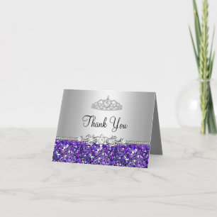 Purple Glitter & Diamond Tiara Thank You Card