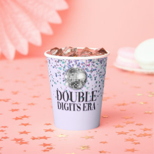 Purple Glitter Disco Double Digits Era Birthday Paper Cups