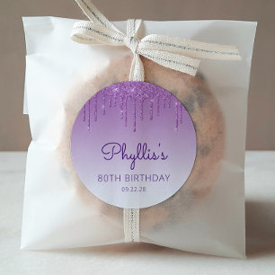 Purple Glitter Drip 80th Birthday Classic Round Sticker