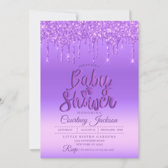 Purple Glitter Drip Baby Shower Invitation (Front)