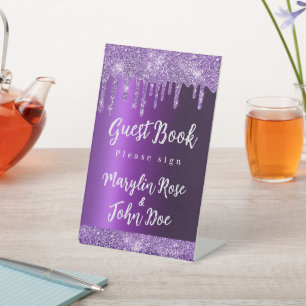PURPLE GLITTER DRIP ELEGANT WEDDING  PEDESTAL SIGN