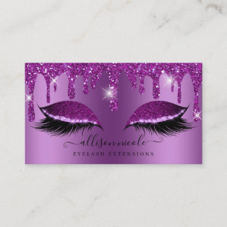 Purple Glitter Drip Metallic Foil Eyelash Business Card