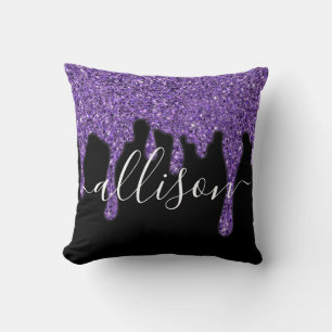 Purple glitter drip personalised cushion