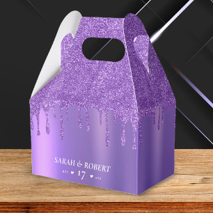Purple Glitter Drip Wedding Favour Box