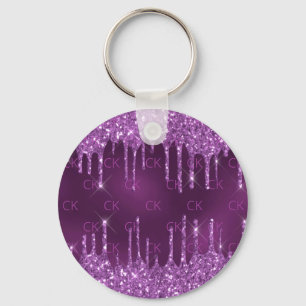 Purple glitter drips monogram initials elegant  key ring