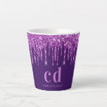 Purple glitter drips monogram initials name latte mug<br><div class="desc">A girly and trendy monogrammed mug. A chic deep purple background decorated with faux glitter drips,  paint dripping look. Personalise and add a name and monogram initials. Purple coloured letters.</div>