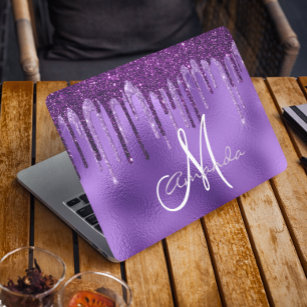 Purple Glitter Drips Personalised Monogram HP Laptop Skin