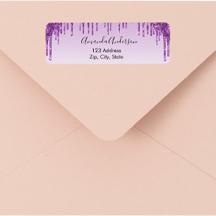 Purple glitter drips return address label
