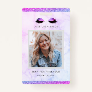 Purple Glitter Drips Salon Logo Photo Stylist ID Badge