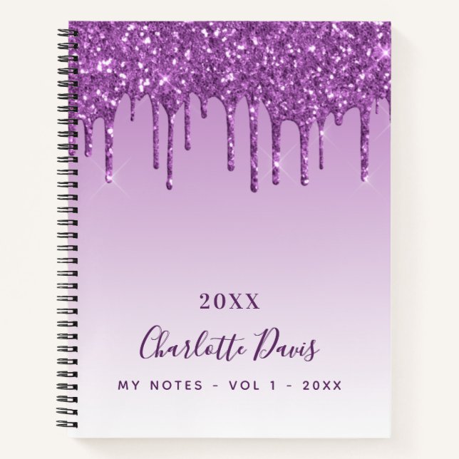 Purple glitter drips violet notebook (Front)
