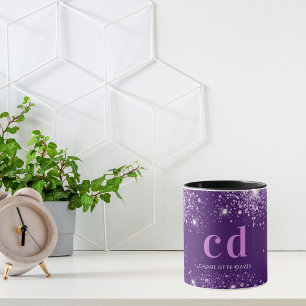 Purple glitter drops monogram name mug