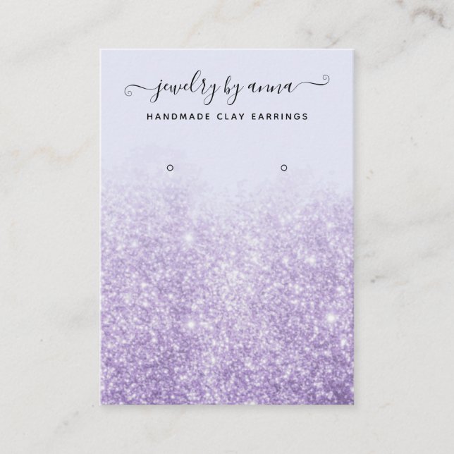 Purple Glitter Earring Display Business Card (Front)