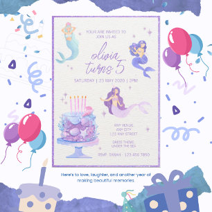 Purple Glitter, Enchanting Sea Mermaid Birthday Invitation