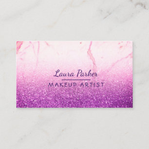 Purple Glitter Faux Marble Makeup Artist Girly Business Card