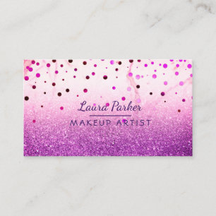 Purple Glitter Faux Marble Makeup Artist Girly Business Card