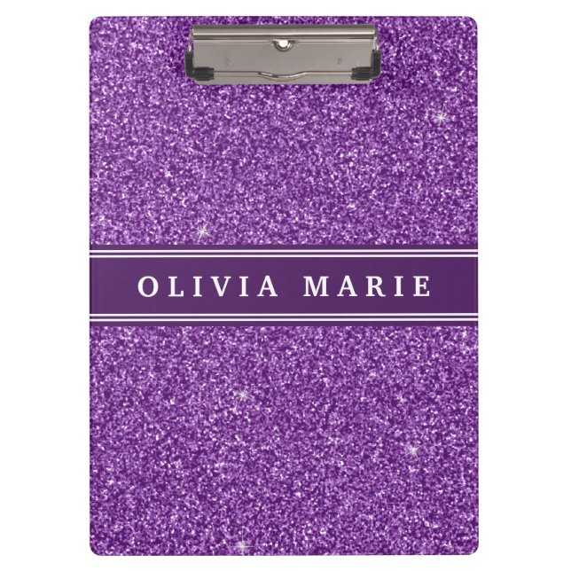 Purple Glitter (faux) Personalised Name Clipboard (Front)