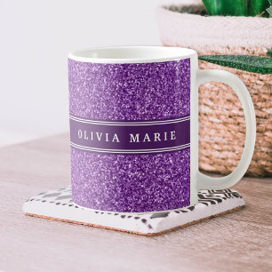 Purple Glitter (faux) Personalised Name Coffee Mug