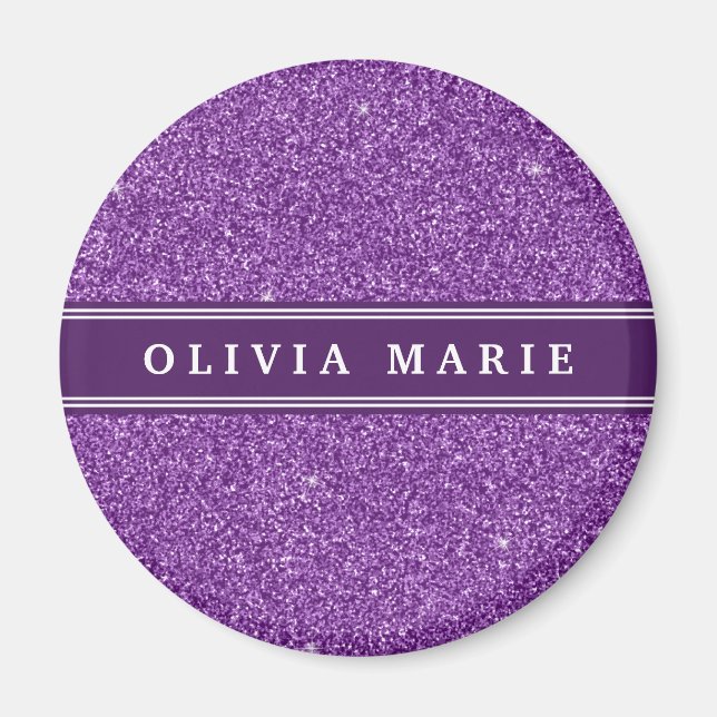 Purple Glitter (faux) Personalised Name Magnet (Front)