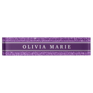 Purple Glitter (faux) Personalised Name Nameplate