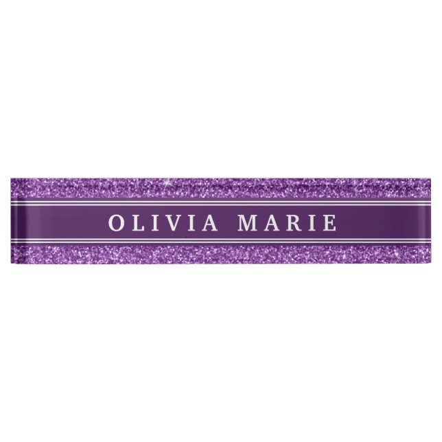Purple Glitter (faux) Personalised Name Nameplate (Front)