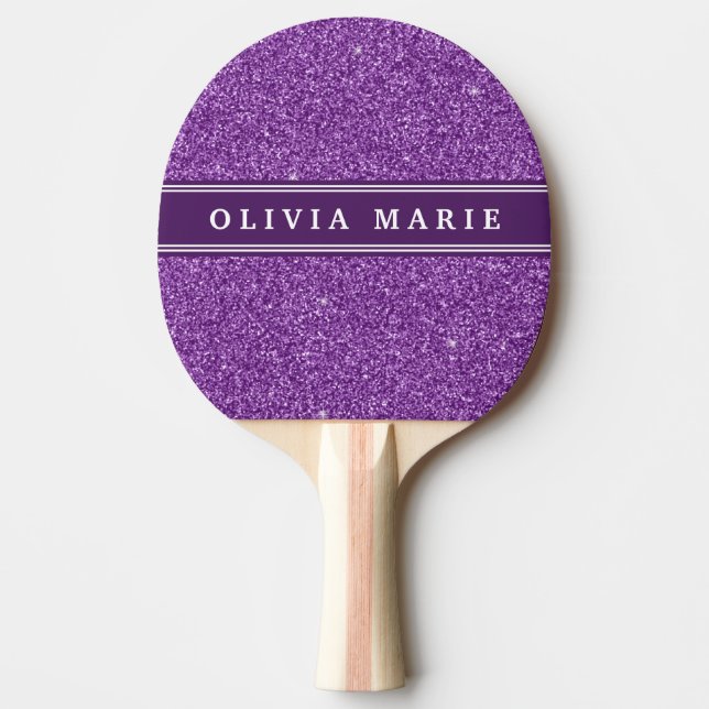 Purple Glitter (faux) Personalised Name Ping Pong Paddle (Front)