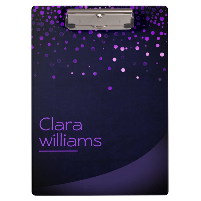 Purple Glitter Faux Sparkle Confetti Modern Clipboard (Front)