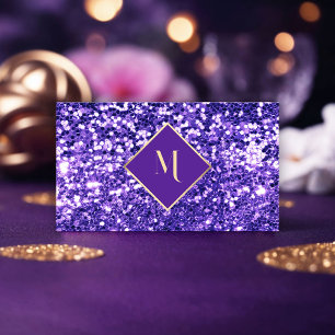 Purple Glitter Geometric Gold Frame Stylish Business Card