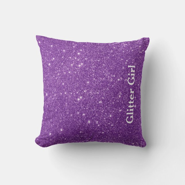 Purple Glitter Girl Show Your Glamours Sparkle Cushion (Front)