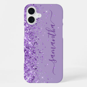 Purple Glitter Girly Signature iPhone 16 Plus Case