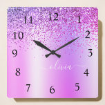 Purple Glitter Glam Metal Monogram Name<br><div class="desc">Purple Faux Foil Metallic Sparkle Glitter Brushed Metal Monogram Name Clock. This makes the perfect sweet 16 birthday,  wedding,  bridal shower,  anniversary,  baby shower or bachelorette party gift for someone that loves glam luxury and chic styles.</div>